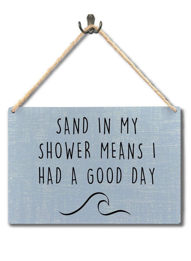 Ryeolo Beachy Room Decor Aesthetic, Sand in My Shower Means I Had a Good Day Wood Signs Wall Hanging, Summer Decorations for Home, Coastal Room Wall Decor, 11.8x5.9 Inch Wall Pediments - Image 1